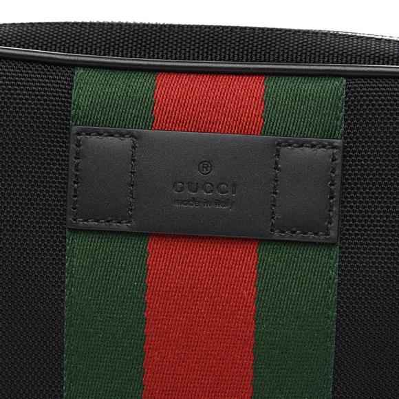 Gucci Techno Web Stripe Black Canvas Leather Trim Waist Belt - Picture 10 of 10